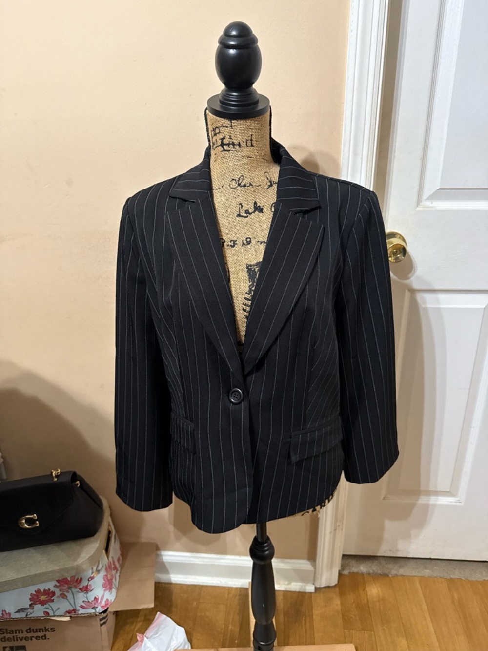 Tailored Black Pinstripe Single-Button Women's Blazer